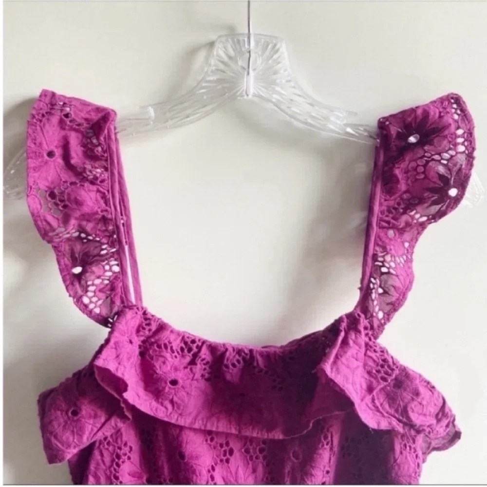 Lulu's Biscay magenta ruffled eyelet lace dress - Picture 6 of 9